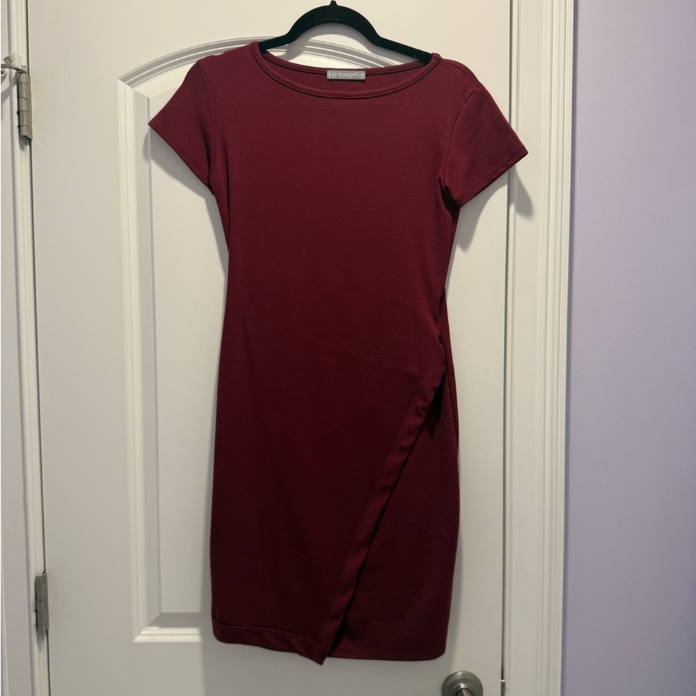 Loveappella Red Asymmetrical Ruched Mini Dress